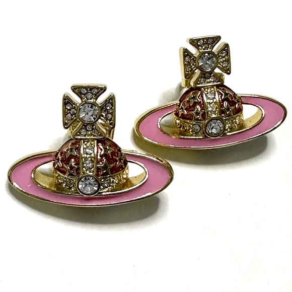 Vivienne Westwood Jewelry - Sold out Vivienne Westwood  pink enamel sparkly crystal Saturn stud earrings